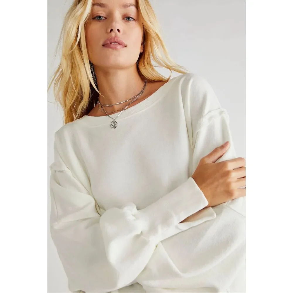 Free People We The Free Camden Sweatshirt White Size Medium